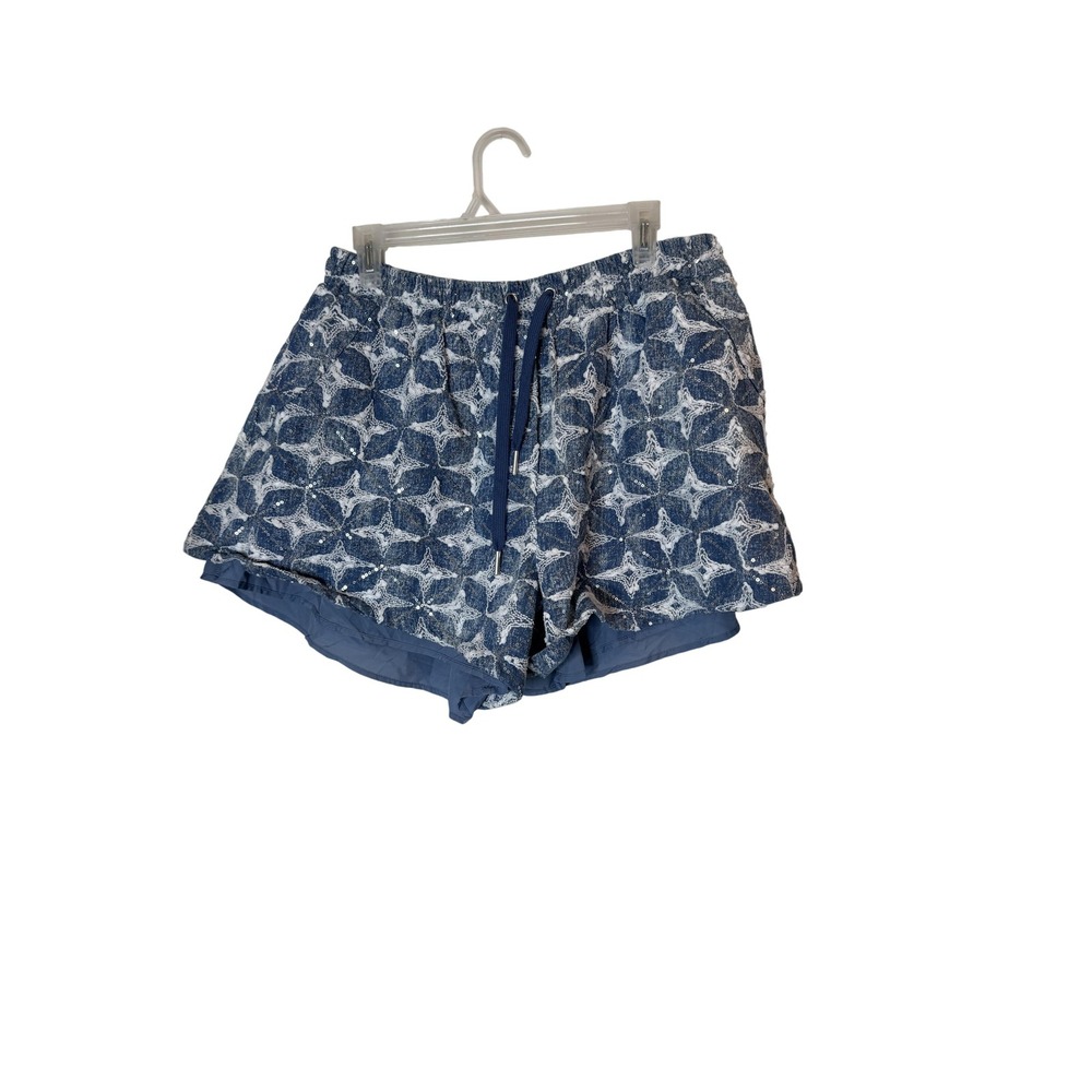 Micas Shorts Womens XL Blue‎ White Star Sequin Pull On Lined Elastic Waist